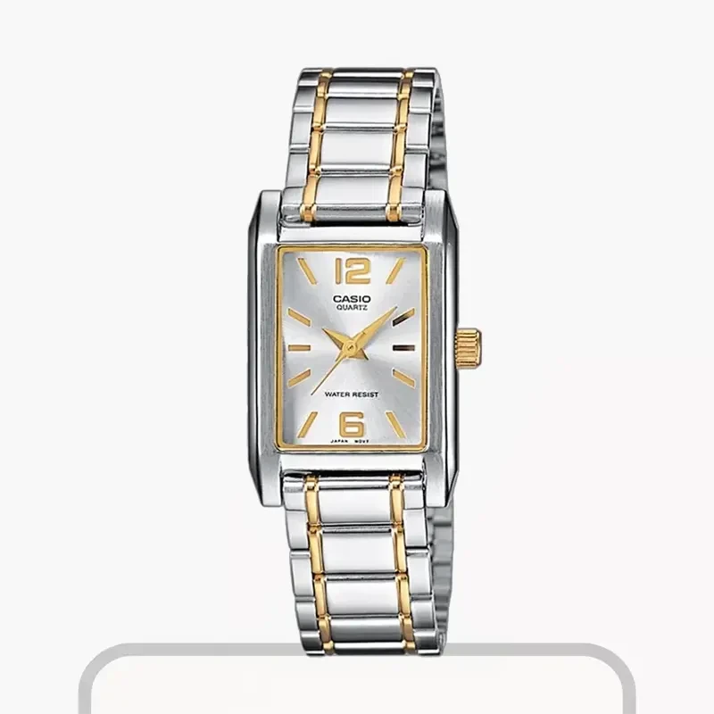 Casio Silver Dial Dual-tone Triple-fold Ladies Watch- LTP-1235SG-7A